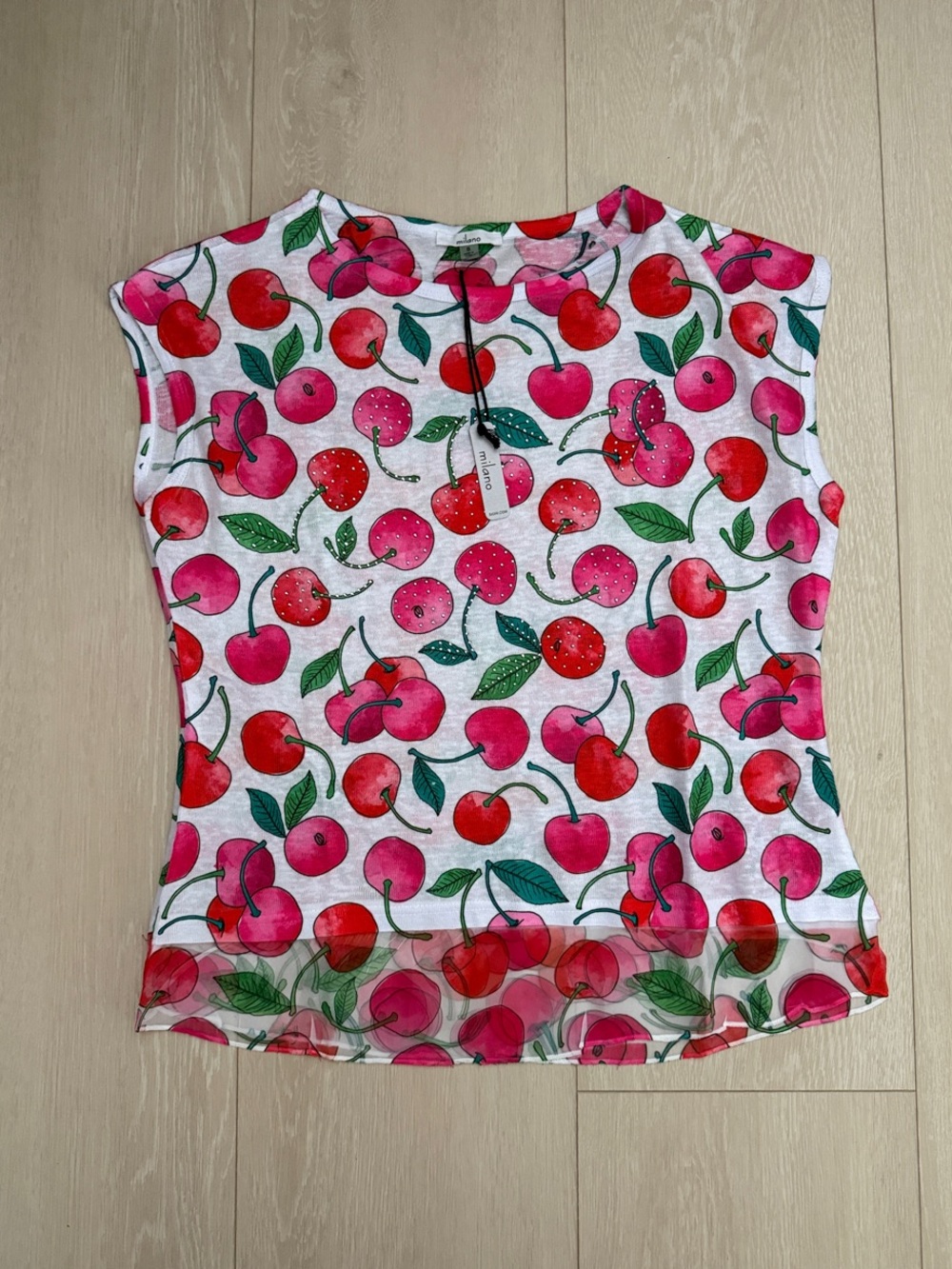 Milano Pink & Red Cherry Print Tank Top